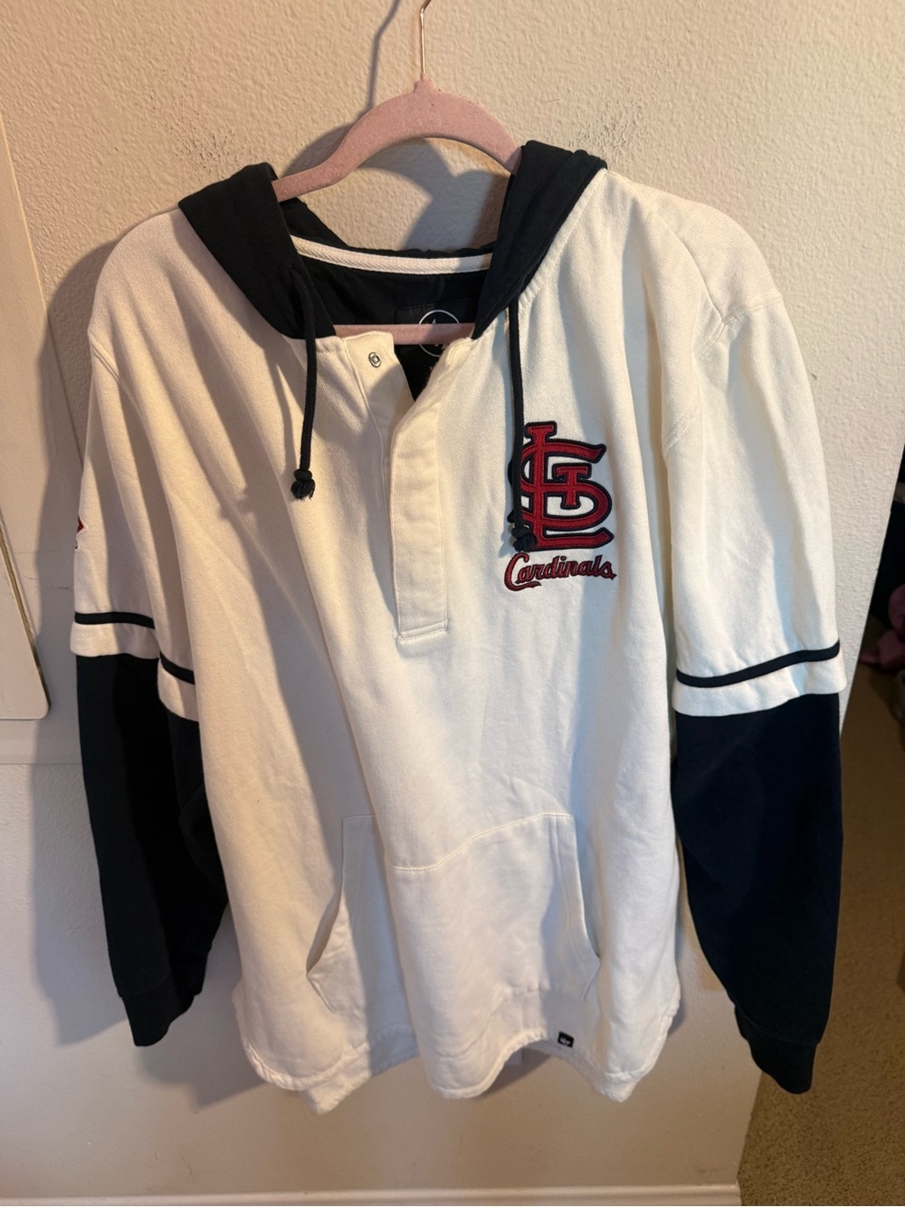 ’47 St Louis Cardinals Hooded Baseball Sweatshirt Pullover White Navy XL